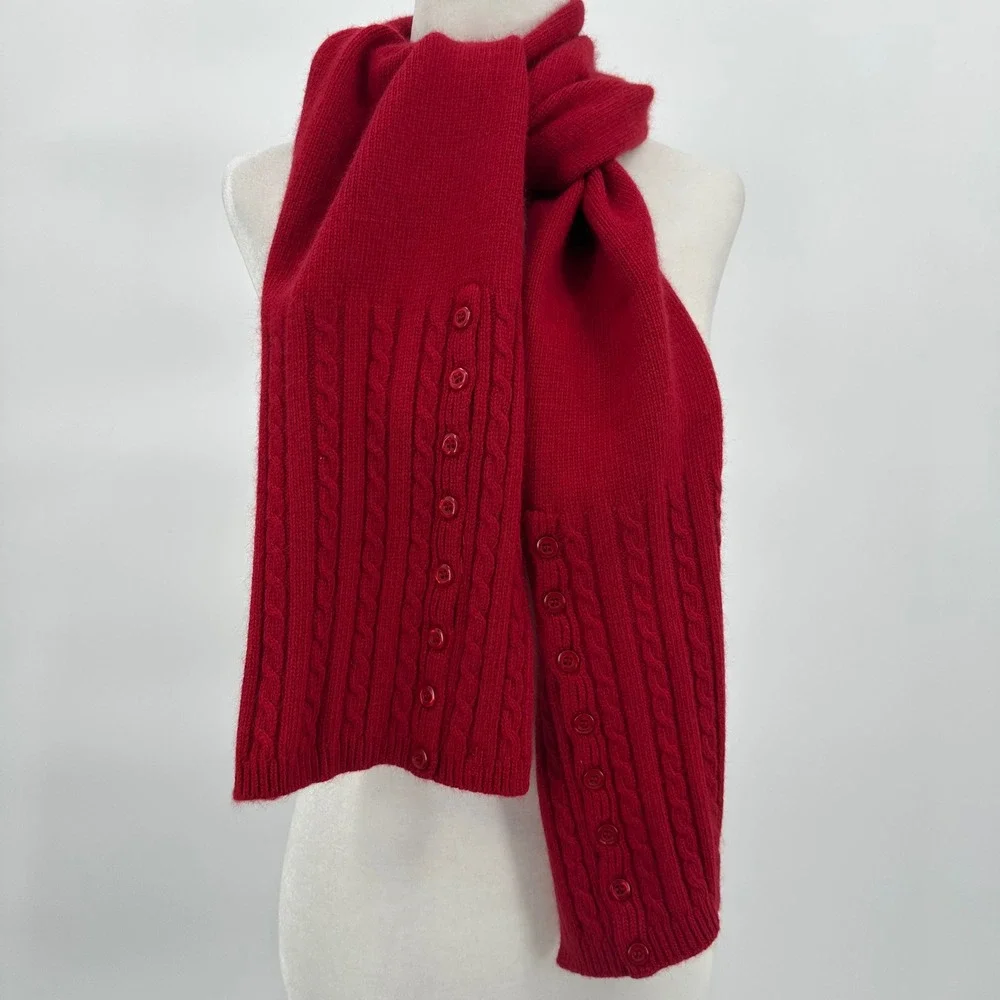 Ralph Lauren Cable Knit Academia Preppy Holiday Rabbit Hair Wool Red Scarf 10x60
